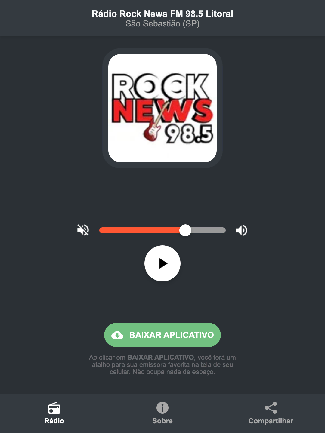 Screenshot do aplicativo da Rádio Rock News FM 98.5 Litoral