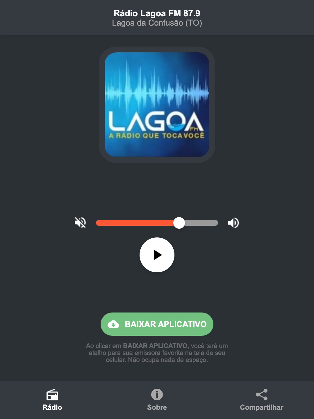 Screenshot do aplicativo da Rádio Lagoa FM 87.9