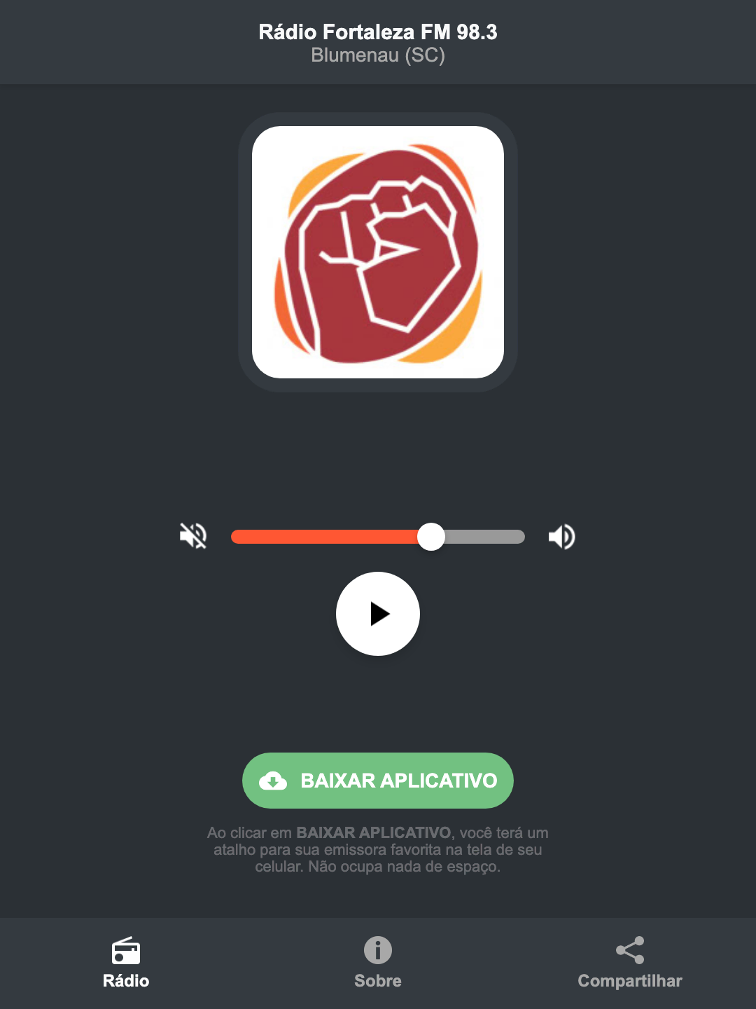 Screenshot do aplicativo da Rádio Fortaleza FM 98.3