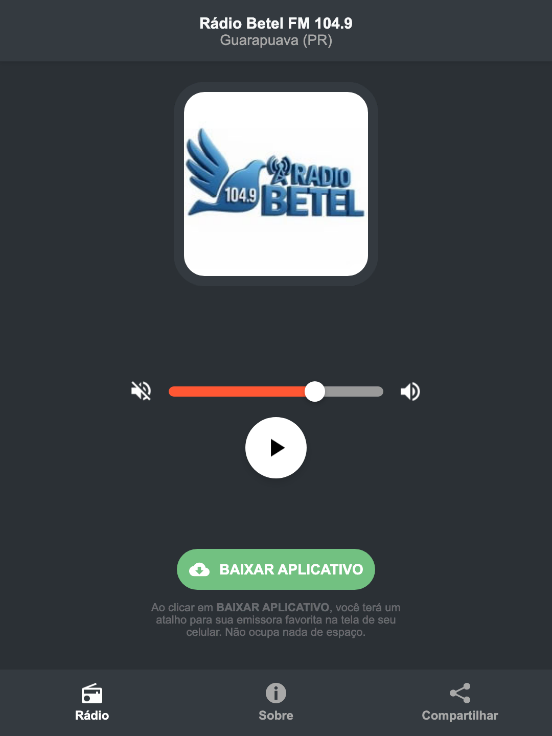 Screenshot do aplicativo da Rádio Betel FM 104.9