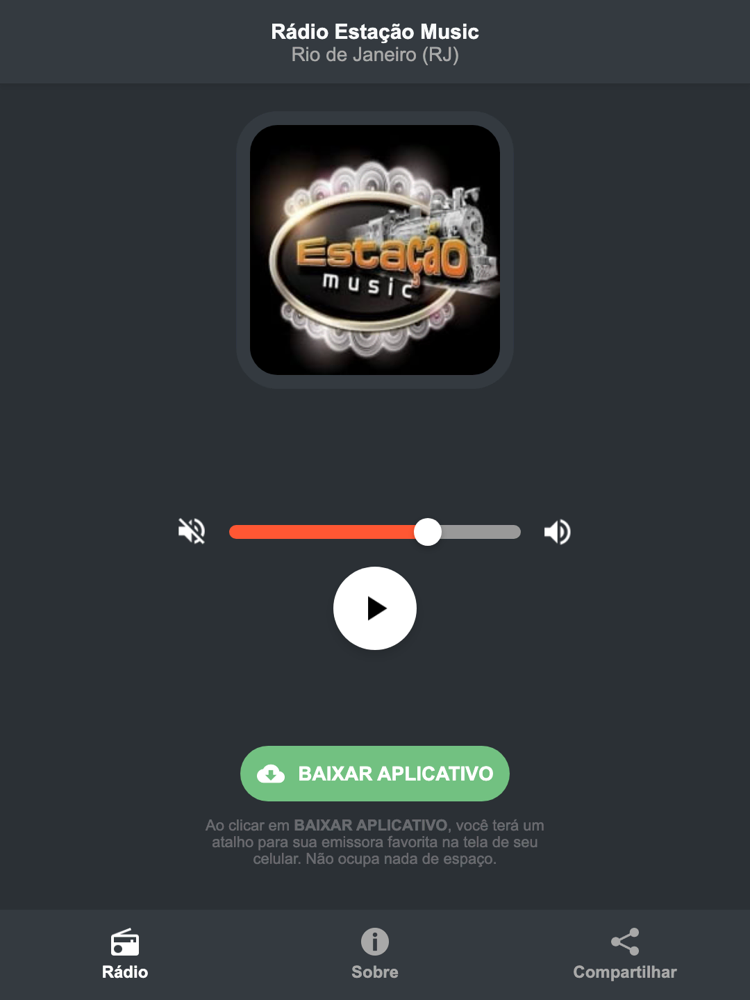 Screenshot do aplicativo da Rádio Estação Music
