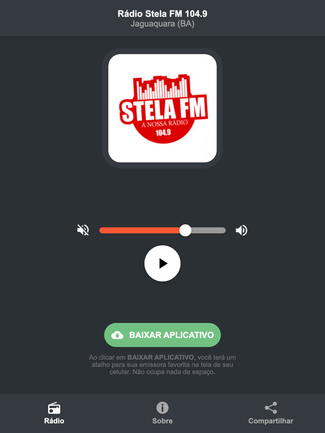 Screenshot do aplicativo da Rádio Stela FM 104.9