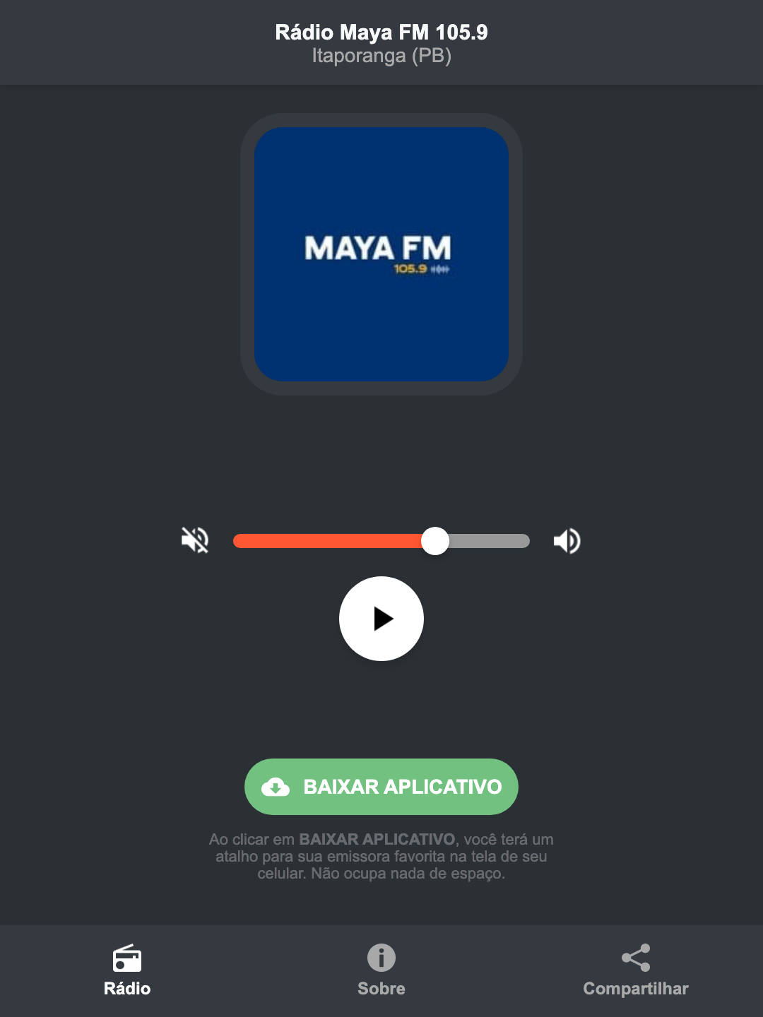 Screenshot do aplicativo da Rádio Maya FM 105.9