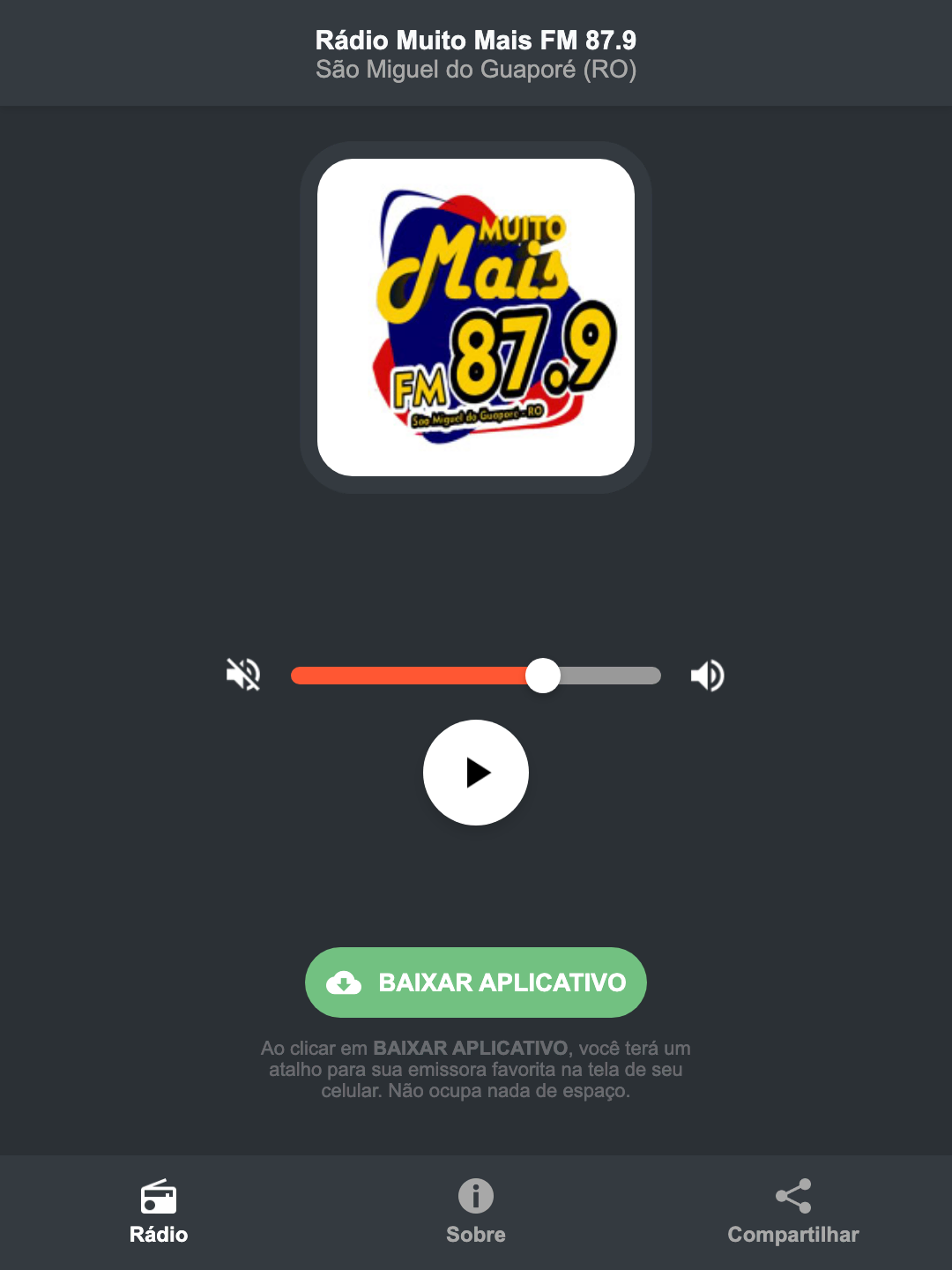 Screenshot do aplicativo da Rádio Muito Mais FM 87.9