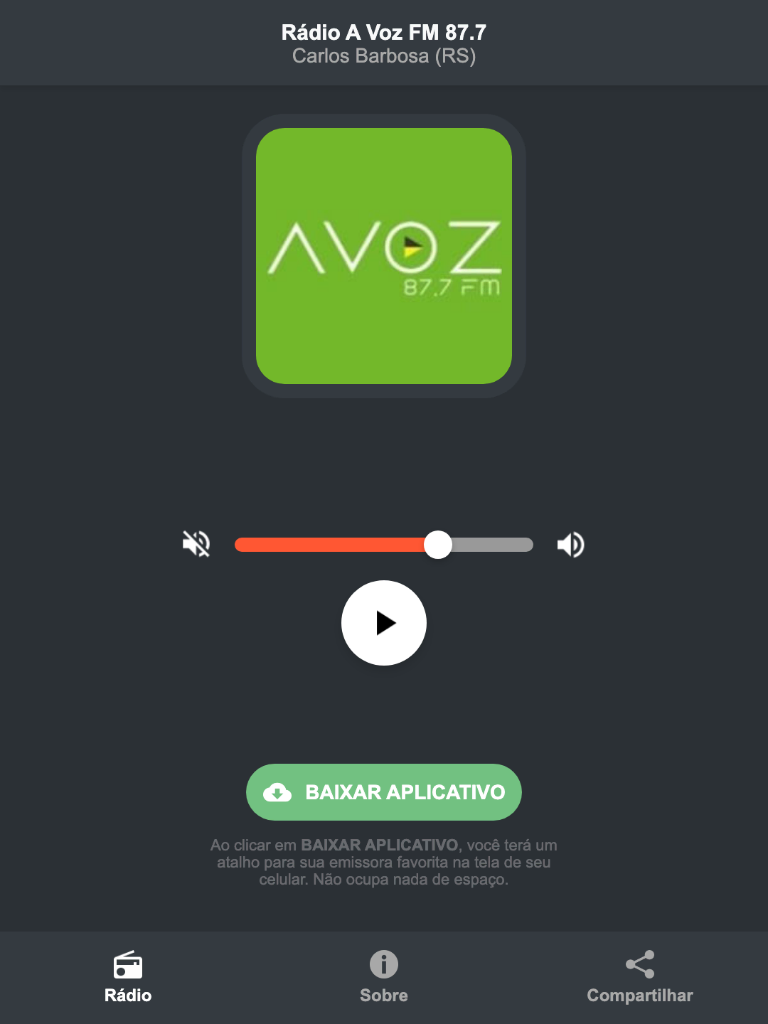 Screenshot do aplicativo da Rádio A Voz FM 87.7