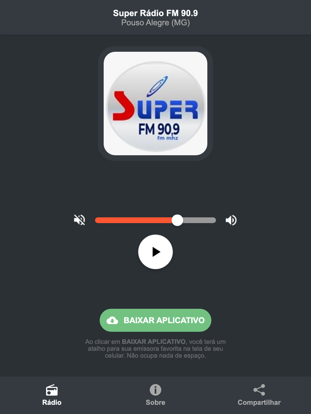 Screenshot do aplicativo da Super Rádio FM 90.9