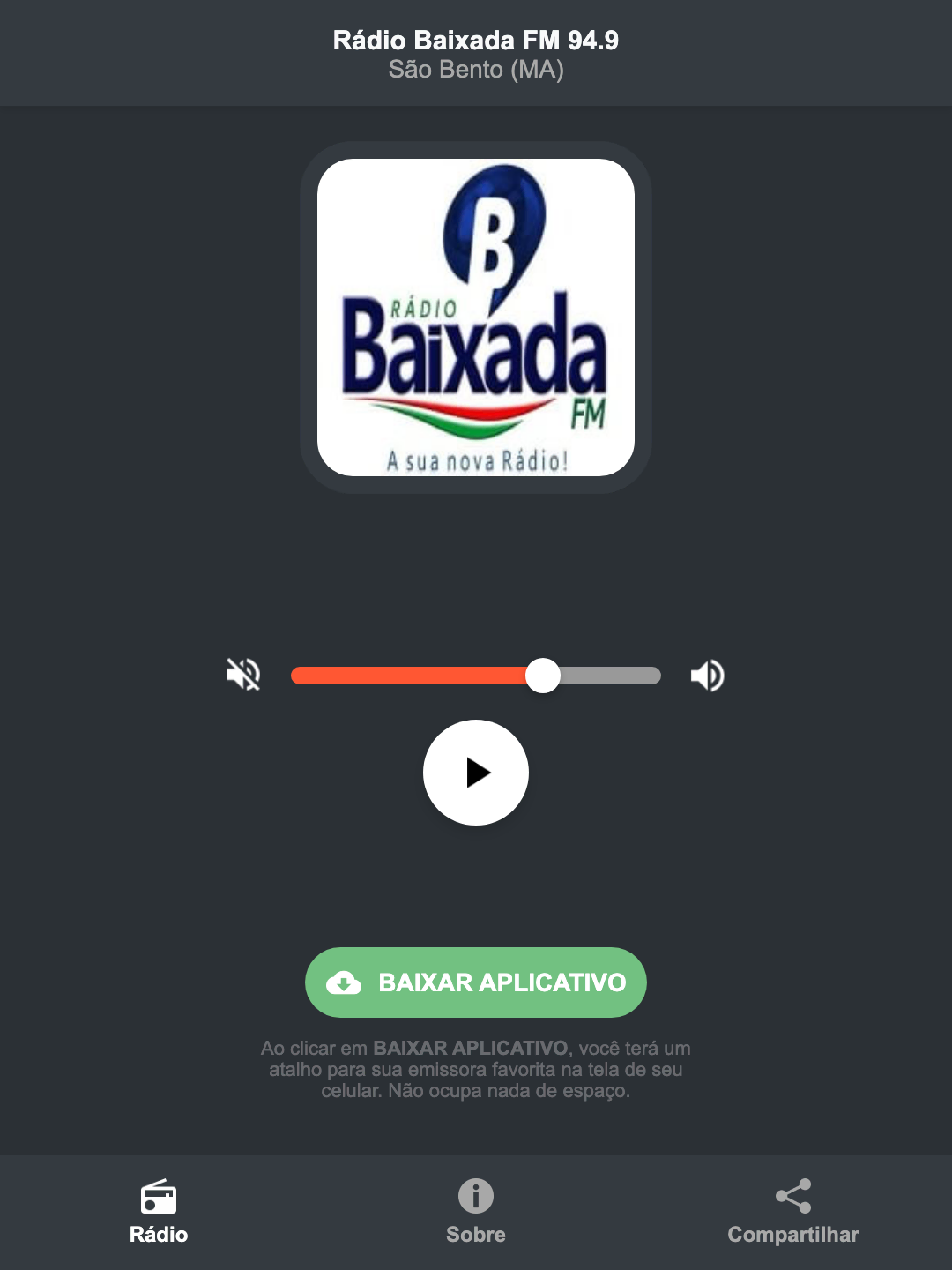 Screenshot do aplicativo da Rádio Baixada FM 94.9