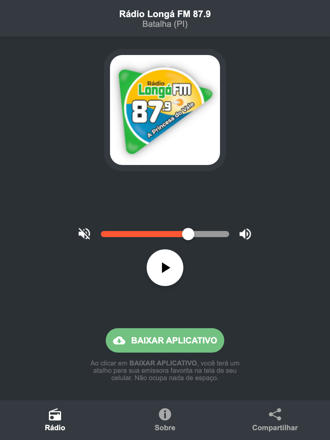 Screenshot do aplicativo da Rádio Longá FM 87.9