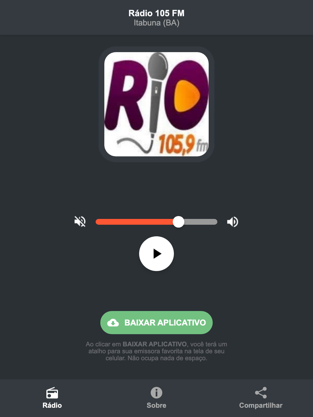 Screenshot do aplicativo da Rádio 105 FM