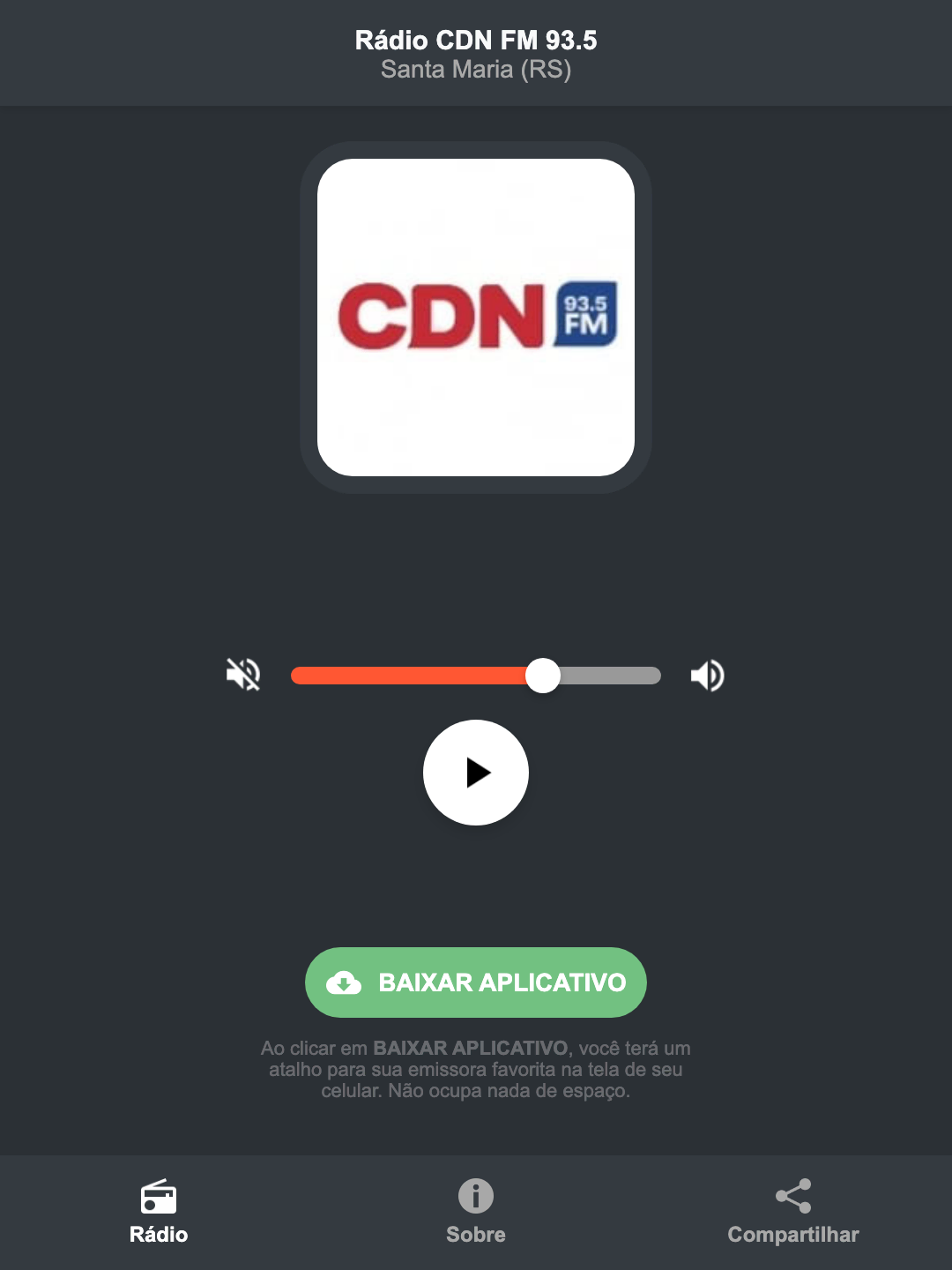 Screenshot do aplicativo da Rádio CDN FM 93.5