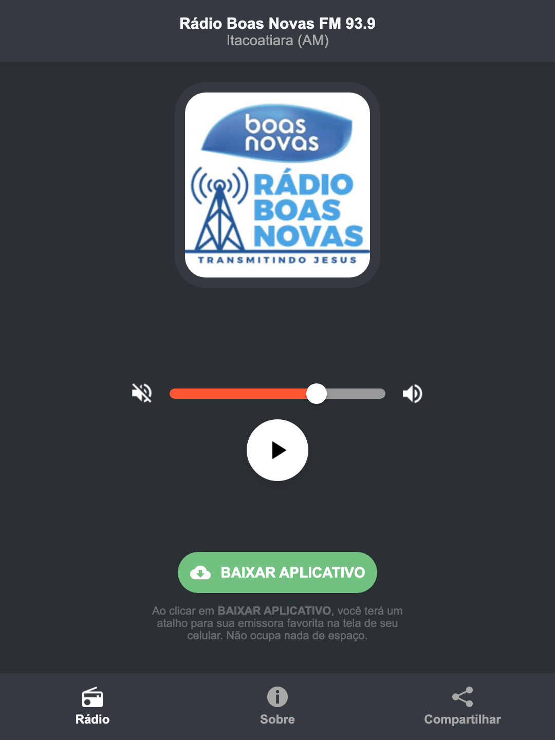 Screenshot do aplicativo da Rádio Boas Novas FM 93.9