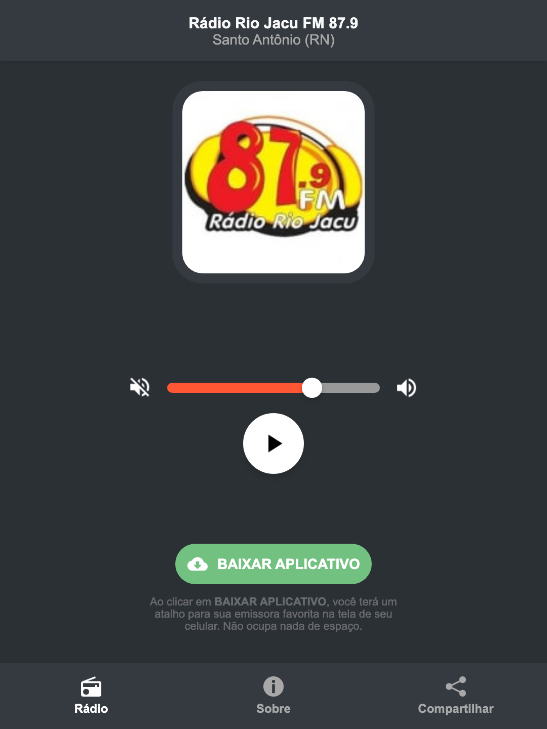 Screenshot do aplicativo da Rádio Rio Jacu FM 87.9