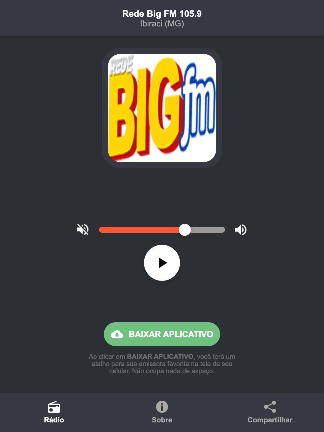 Screenshot do aplicativo da Rede Big FM 105.9