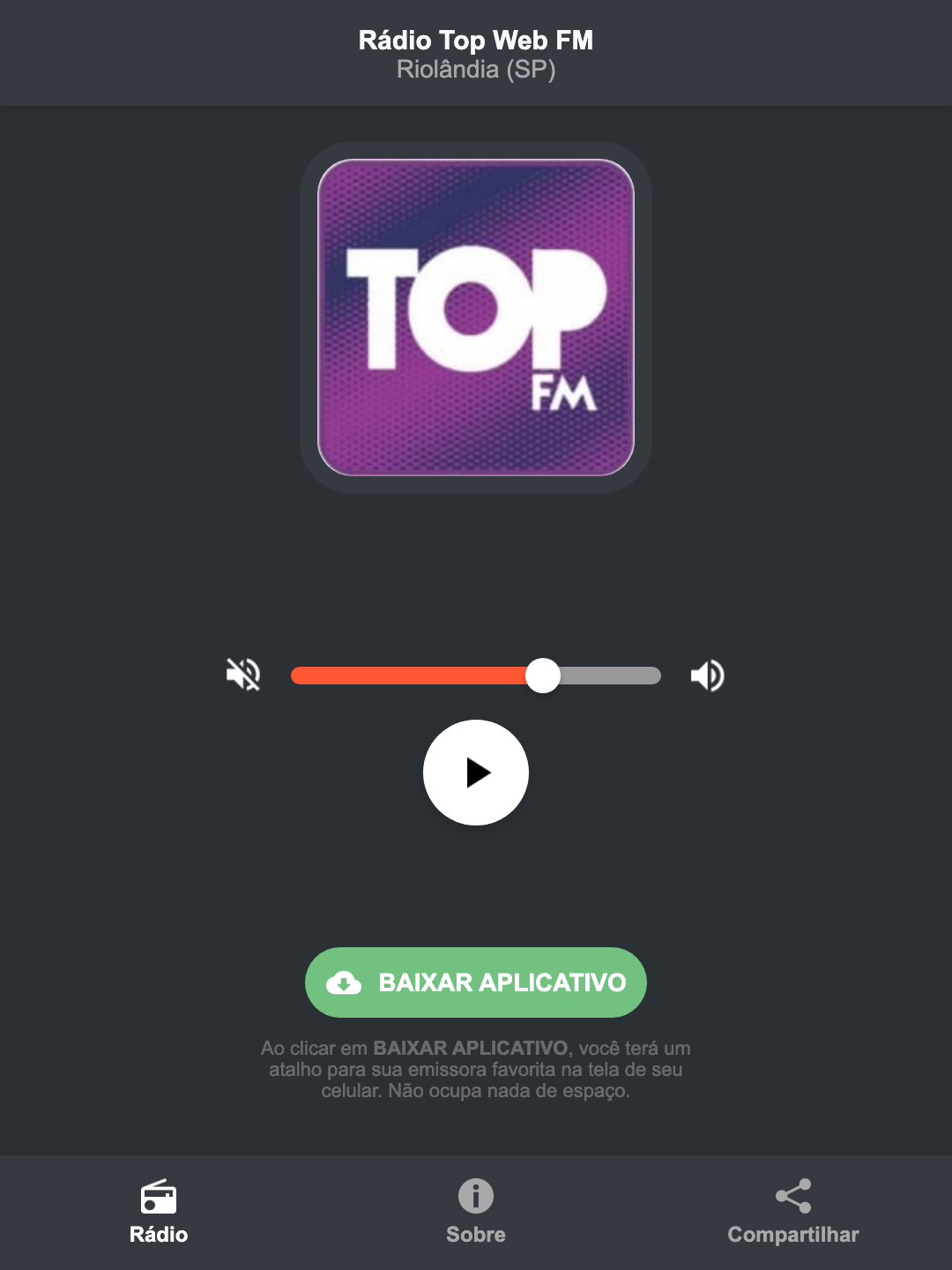 Screenshot do aplicativo da Rádio Top Web FM
