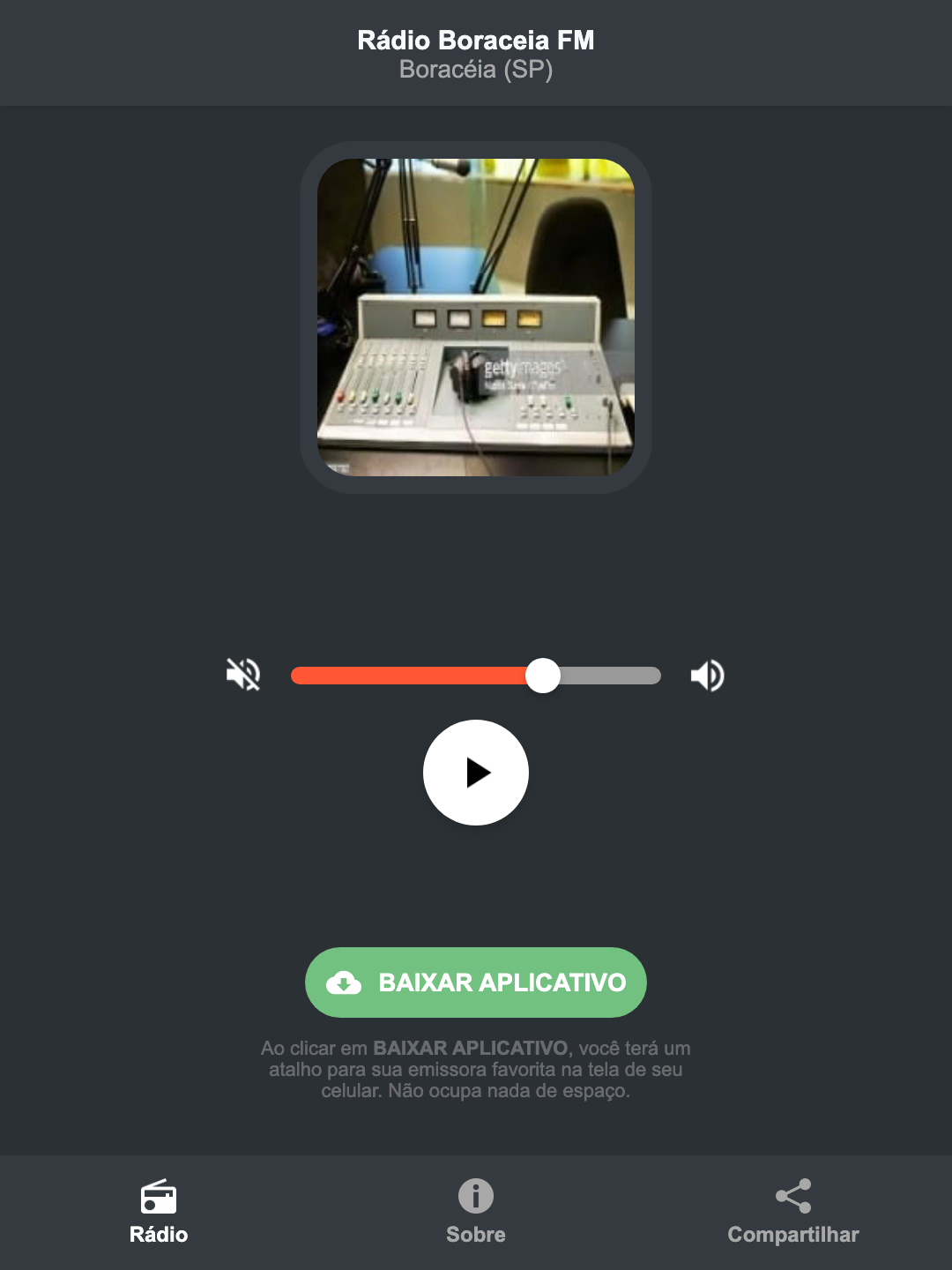Screenshot do aplicativo da Rádio Boraceia FM
