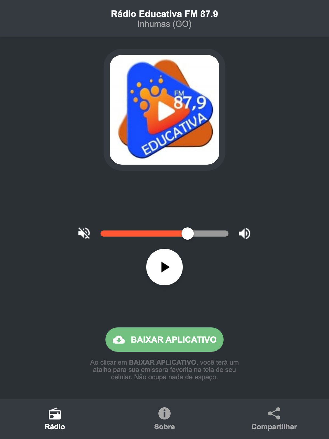 Screenshot do aplicativo da Rádio Educativa FM 87.9