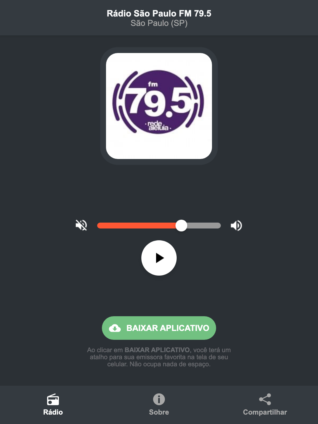 Screenshot do aplicativo da Rádio São Paulo FM 79.5