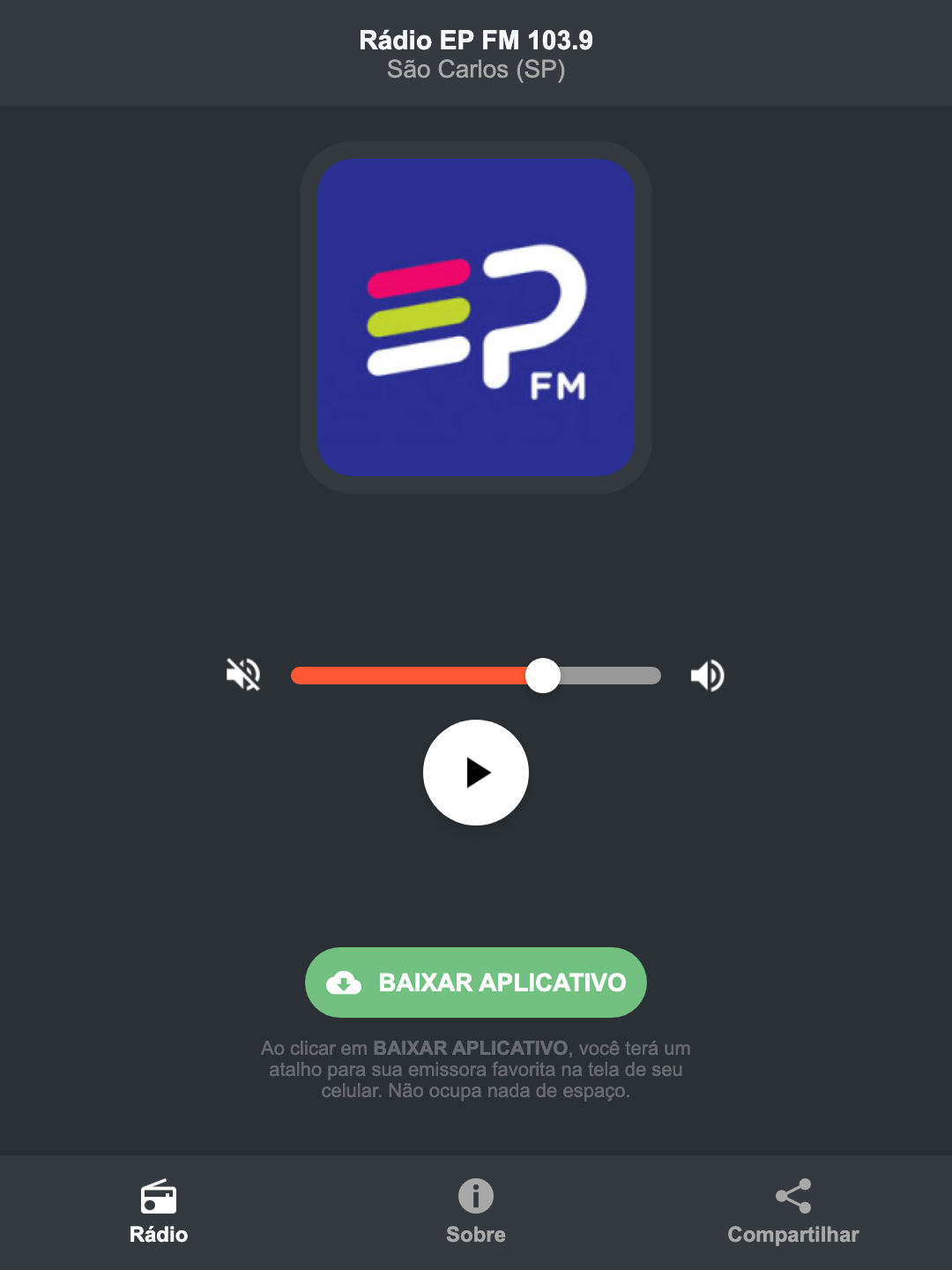 Screenshot do aplicativo da Rádio EP FM 103.9