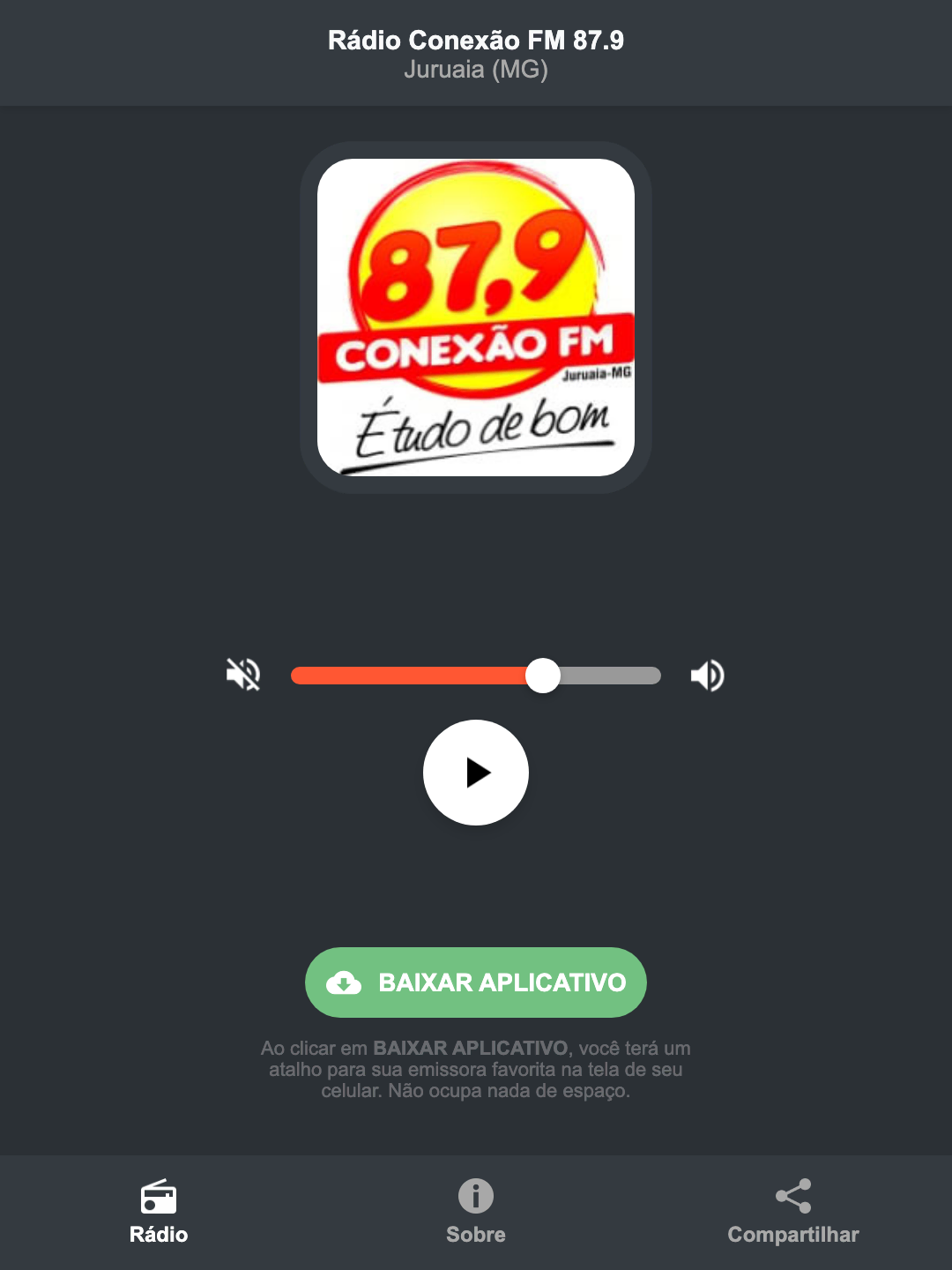 Screenshot do aplicativo da Rádio Conexão FM 87.9
