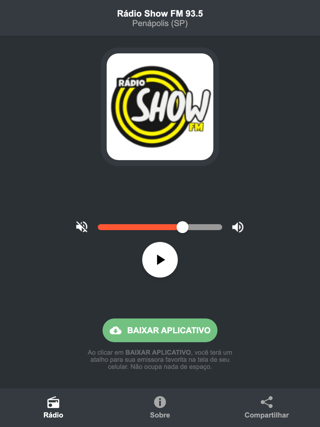 Screenshot do aplicativo da Rádio Show FM 93.5