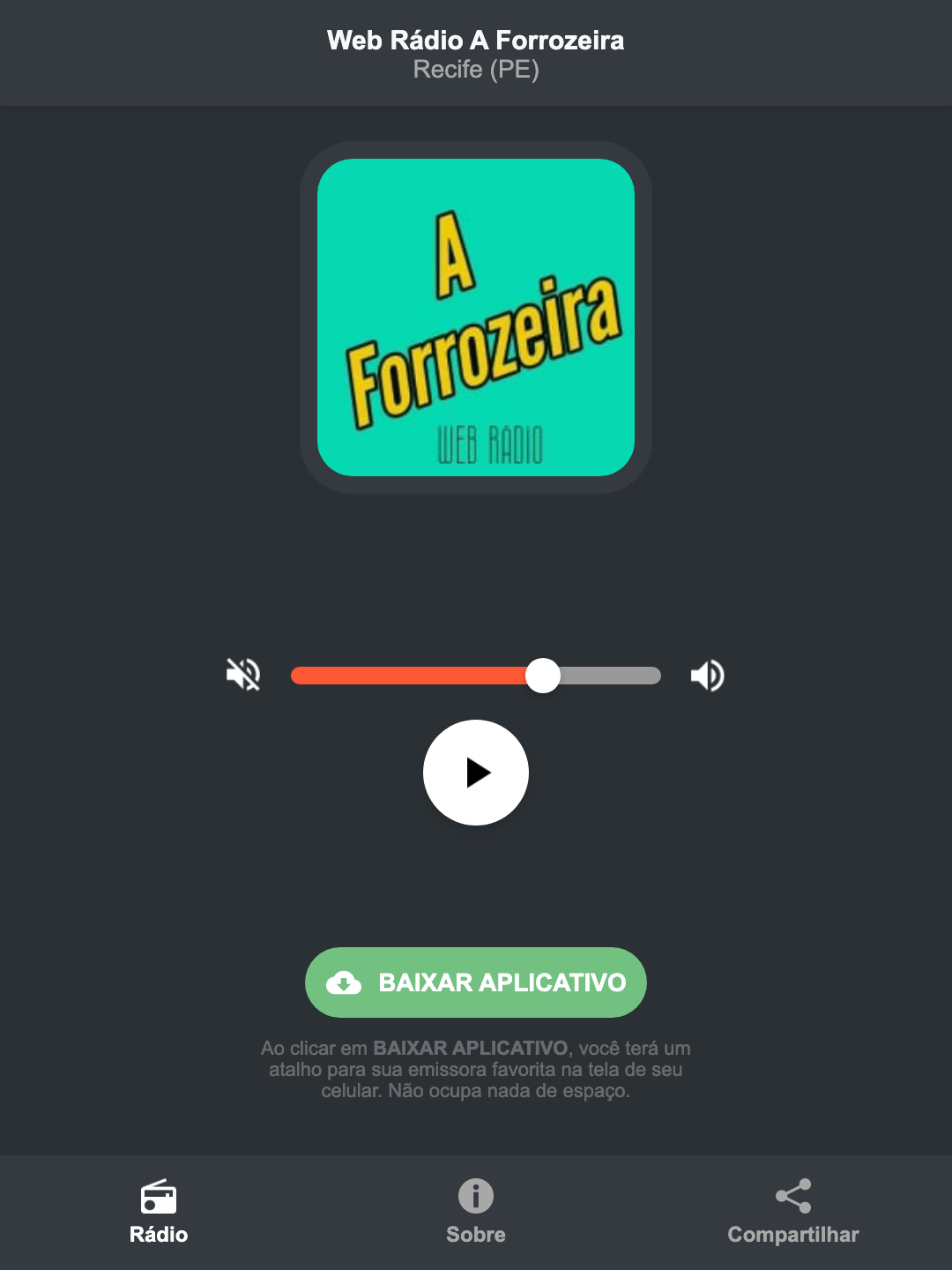 Screenshot do aplicativo da Web Rádio A Forrozeira