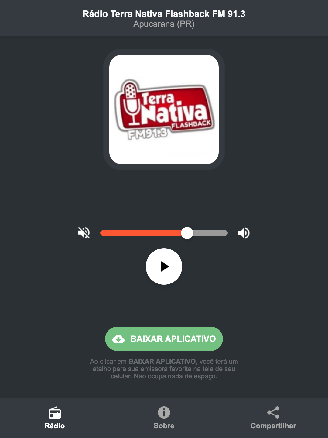 Screenshot do aplicativo da Rádio Terra Nativa Flashback FM 91.3
