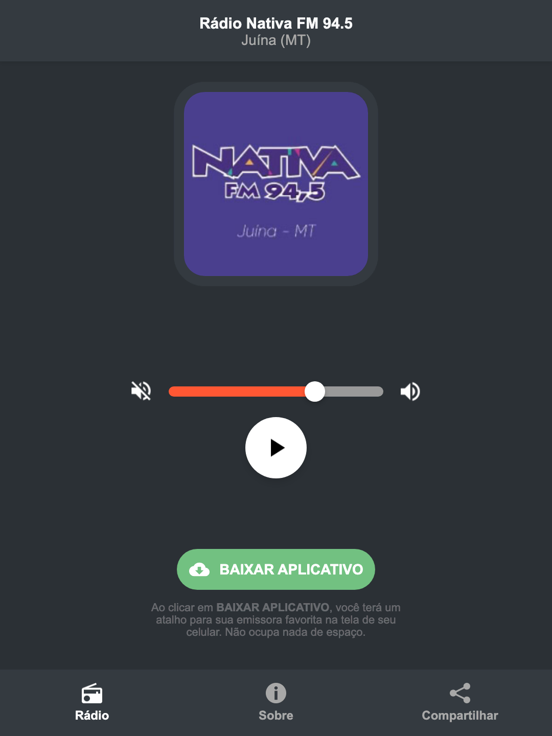 Screenshot do aplicativo da Rádio Nativa FM 94.5