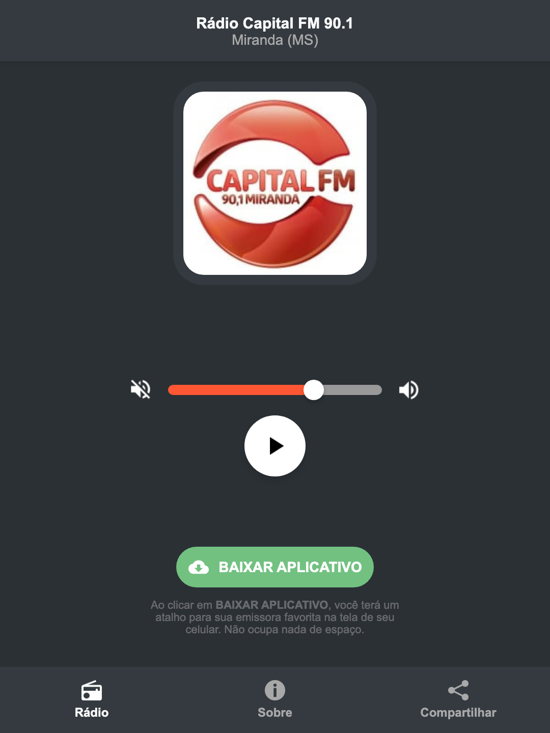 Screenshot do aplicativo da Rádio Capital FM 90.1