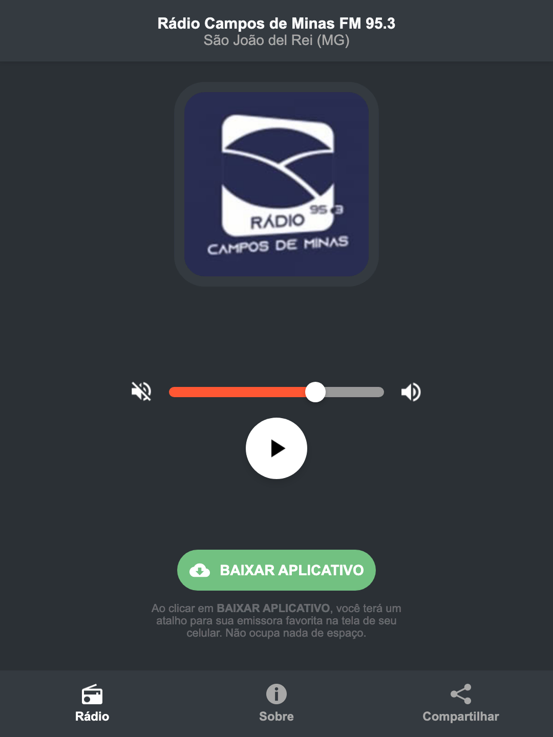 Screenshot do aplicativo da Rádio Campos de Minas FM 95.3