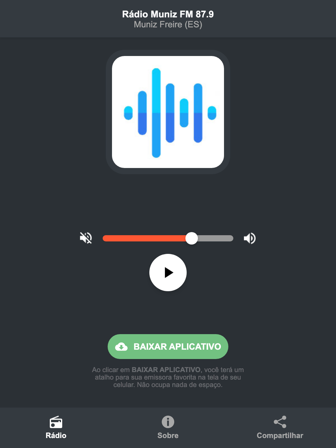 Screenshot do aplicativo da Rádio Muniz FM 87.9