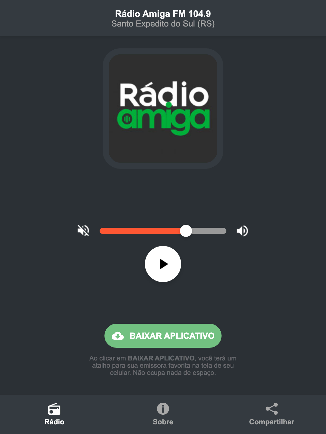 Screenshot do aplicativo da Rádio Amiga FM 104.9