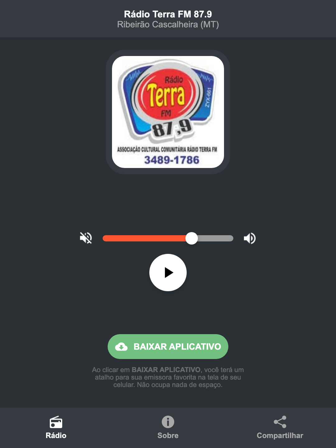 Screenshot do aplicativo da Rádio Terra FM 87.9