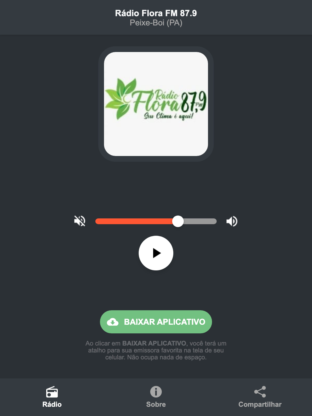 Screenshot do aplicativo da Rádio Flora FM 87.9