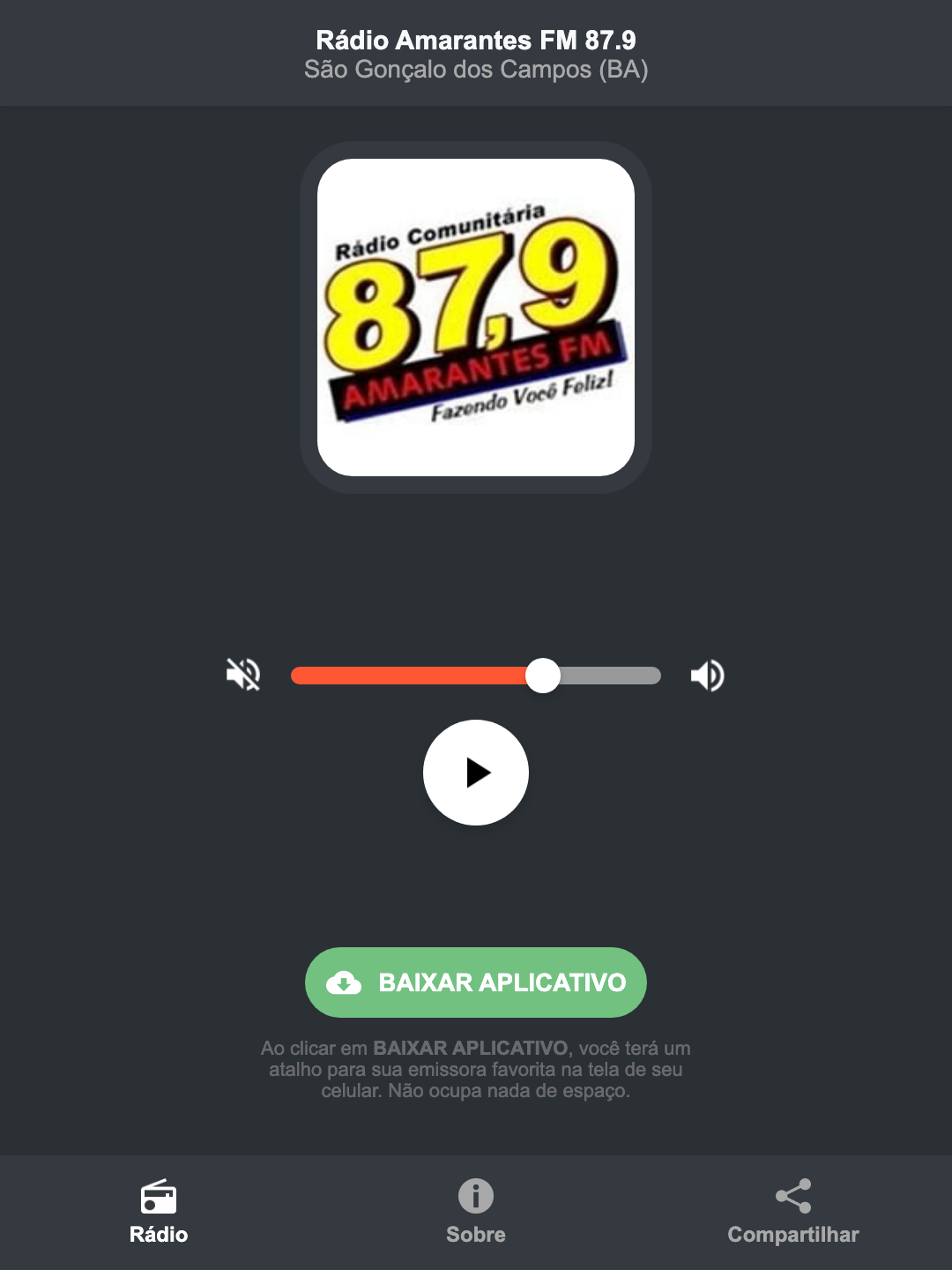 Screenshot do aplicativo da Rádio Amarantes FM 87.9