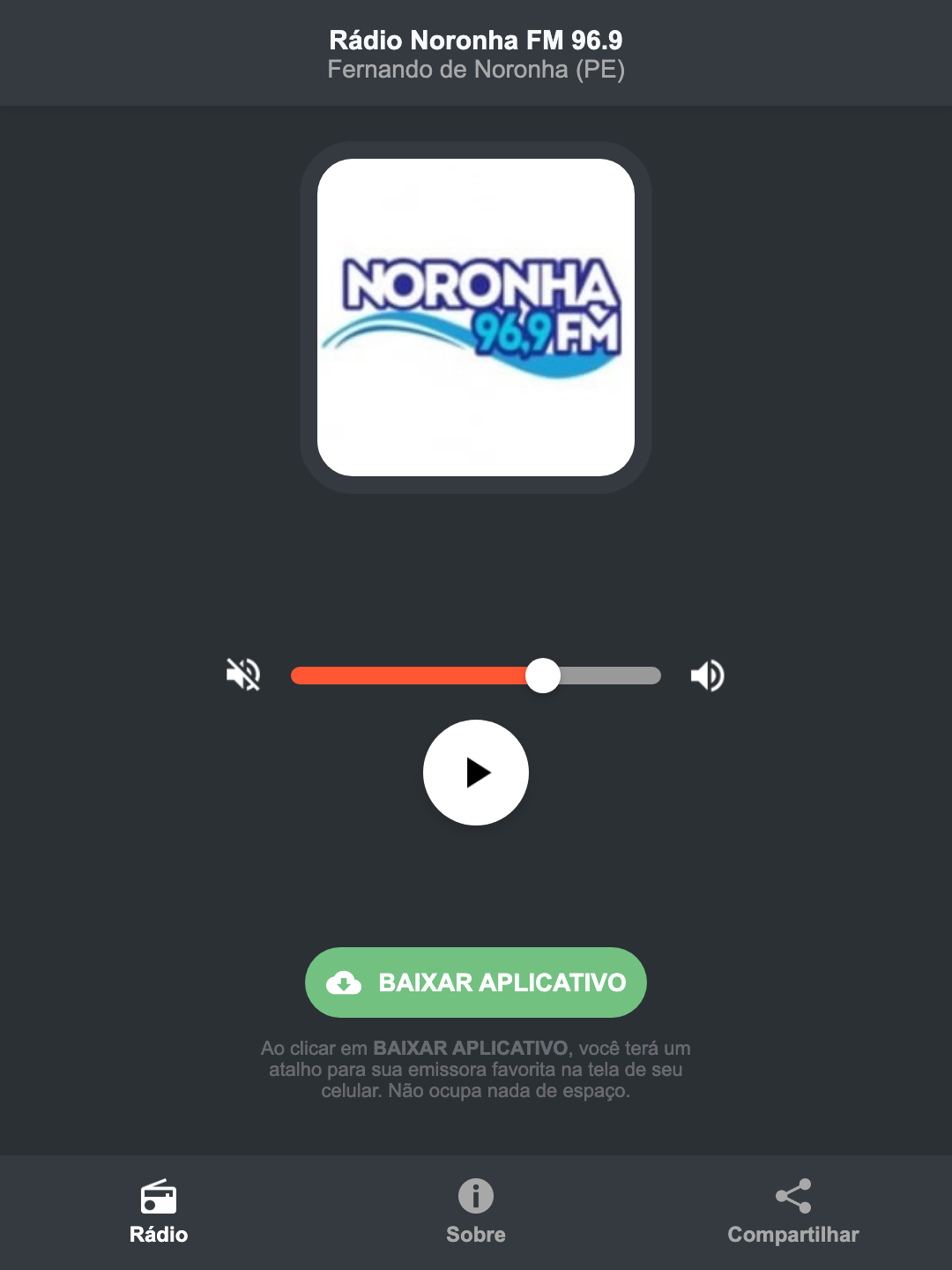 Screenshot do aplicativo da Rádio Noronha FM 96.9