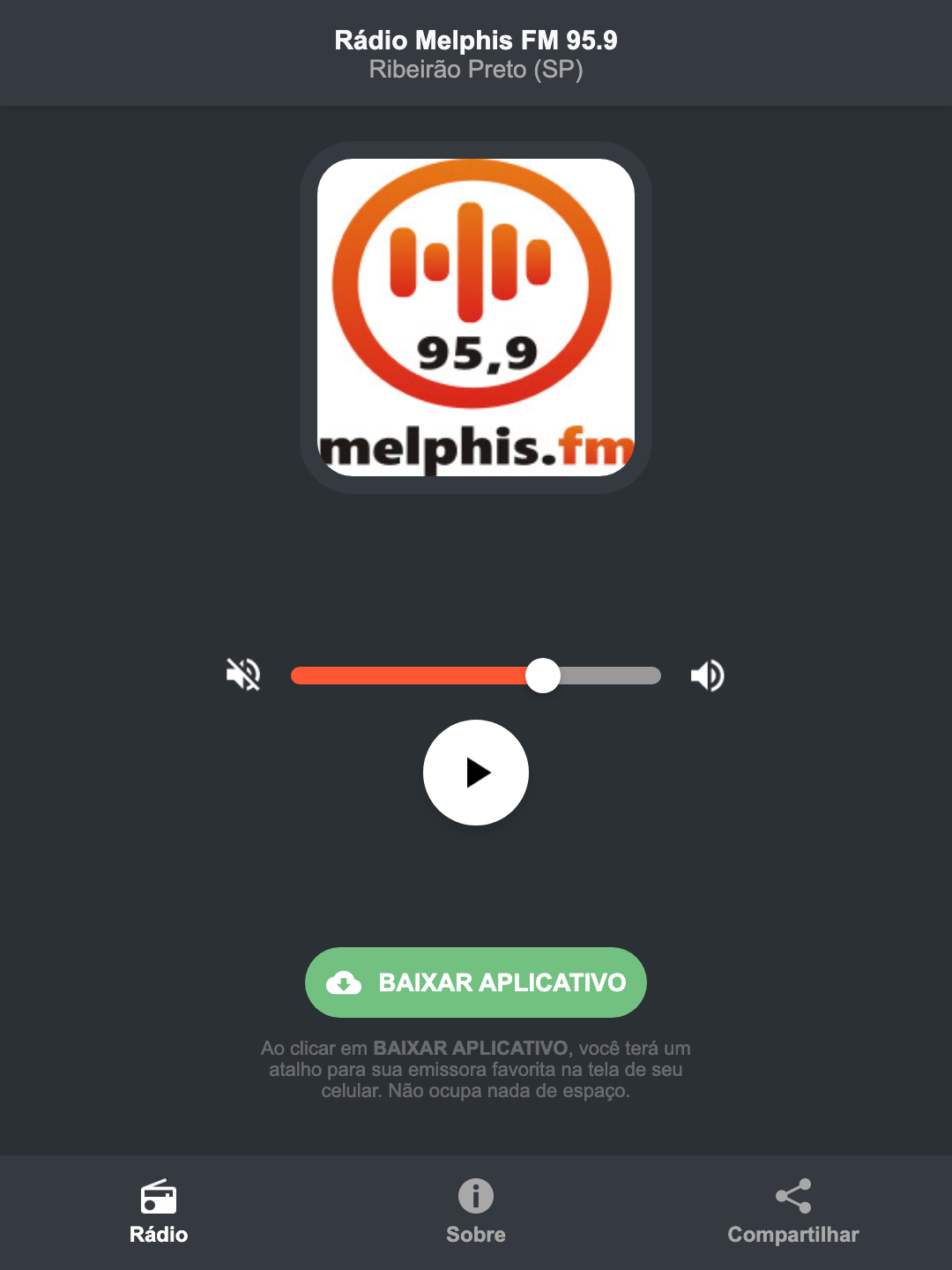 Screenshot do aplicativo da Rádio Melphis FM 95.9