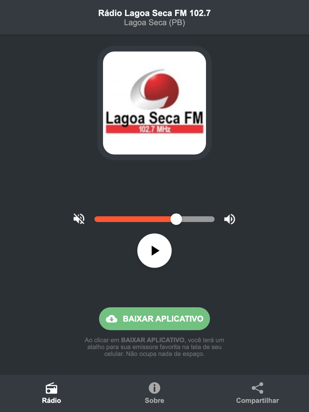 Screenshot do aplicativo da Rádio Lagoa Seca FM 102.7