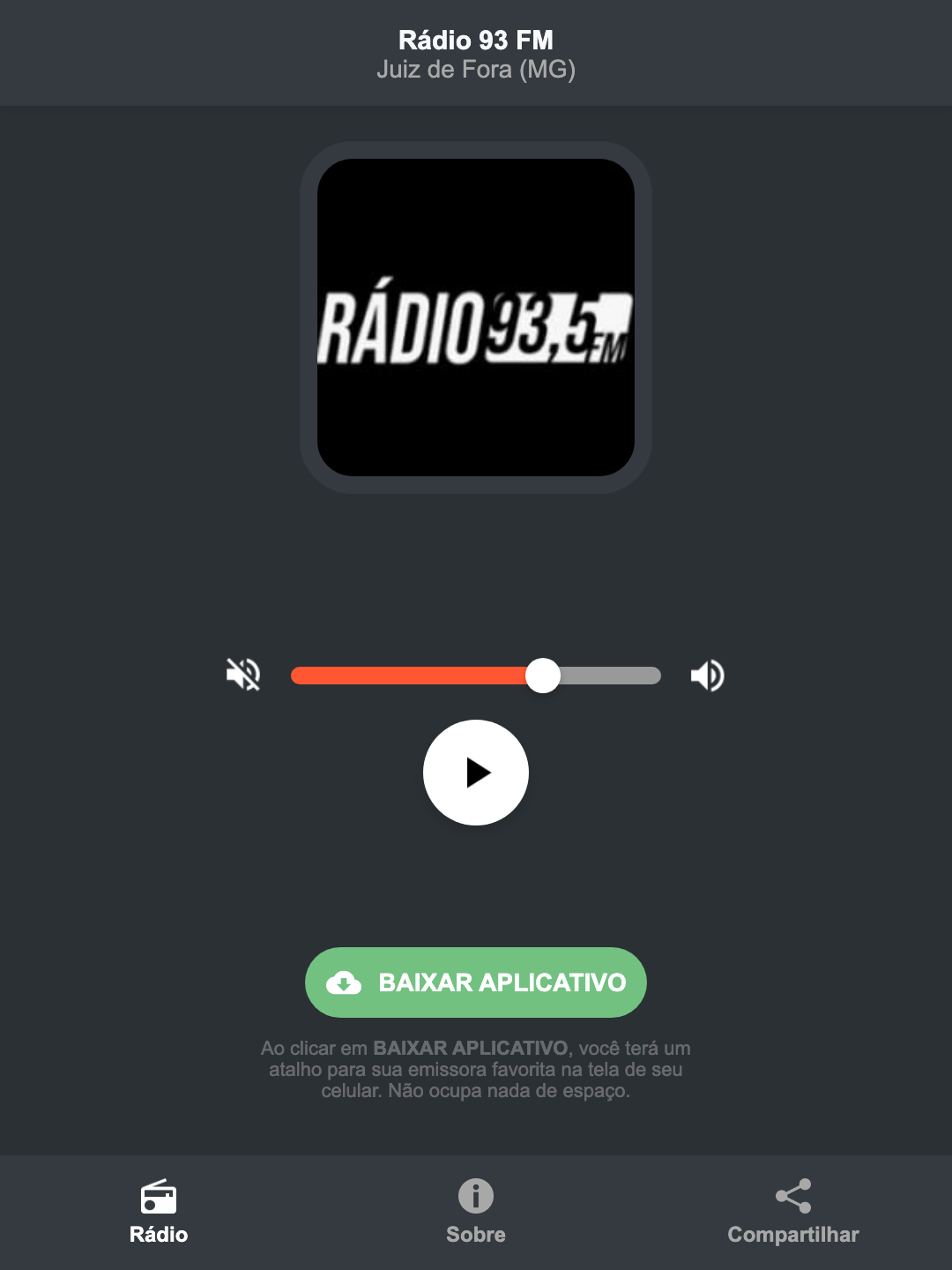 Screenshot do aplicativo da Rádio 93 FM