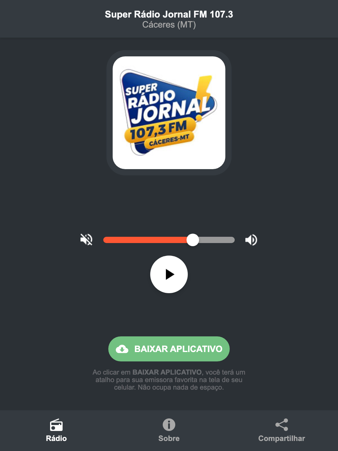 Screenshot do aplicativo da Super Rádio Jornal FM 107.3