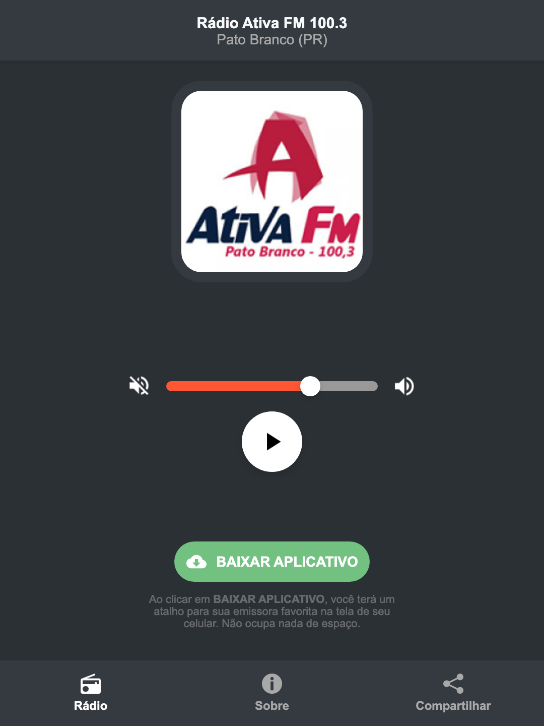 Screenshot do aplicativo da Rádio Ativa FM 100.3