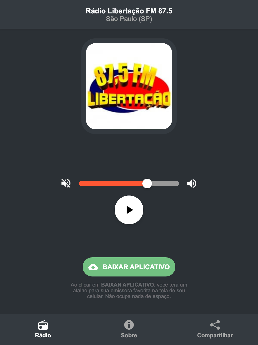 Screenshot do aplicativo da Rádio Libertação FM 87.5