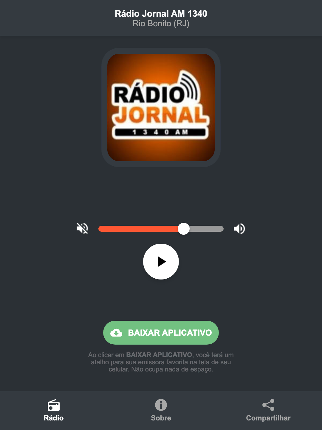 Screenshot do aplicativo da Rádio Jornal AM 1340