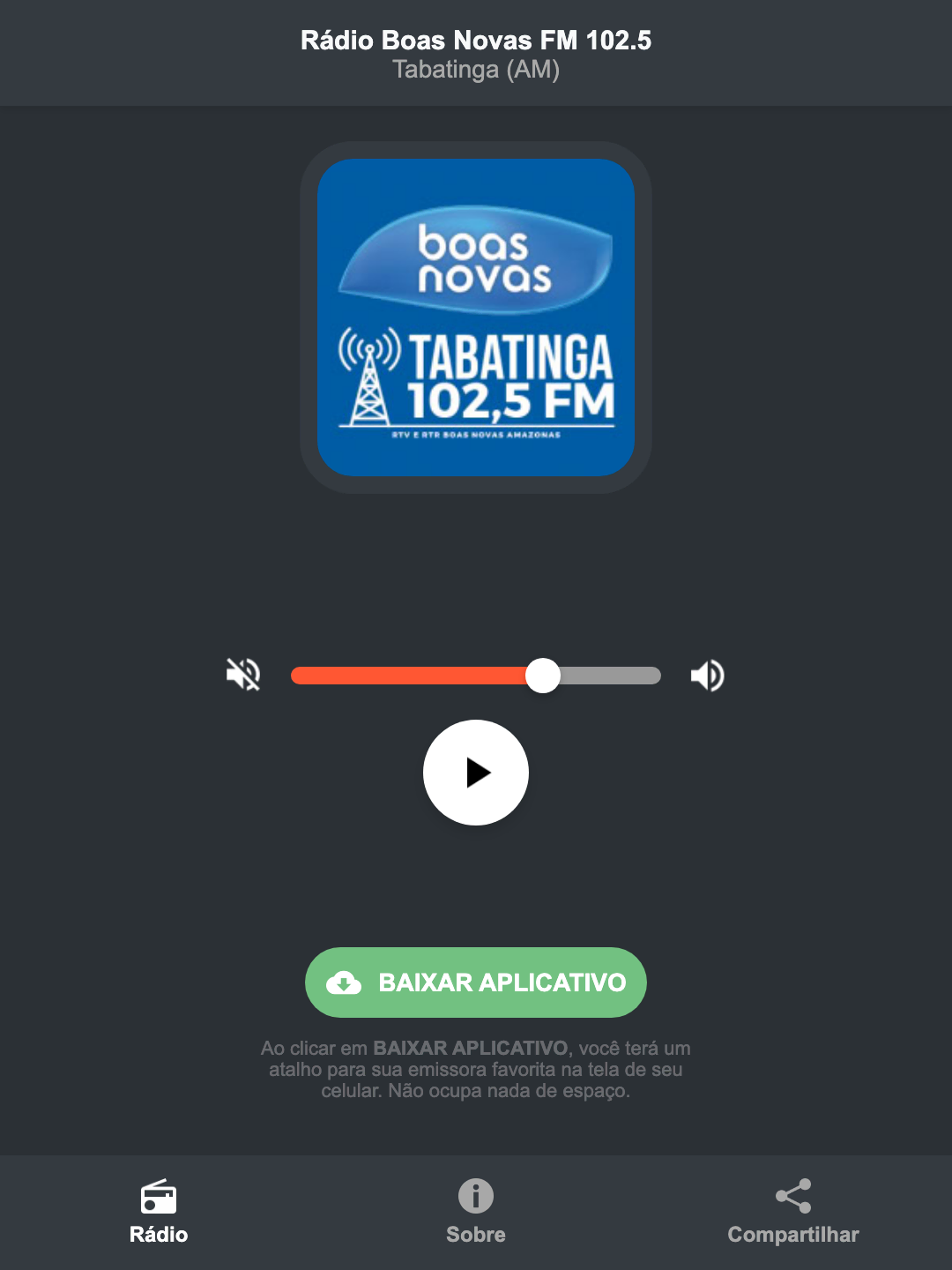 Screenshot do aplicativo da Rádio Boas Novas FM 102.5
