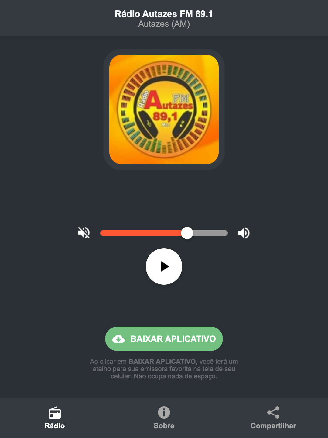 Screenshot do aplicativo da Rádio Autazes FM 89.1