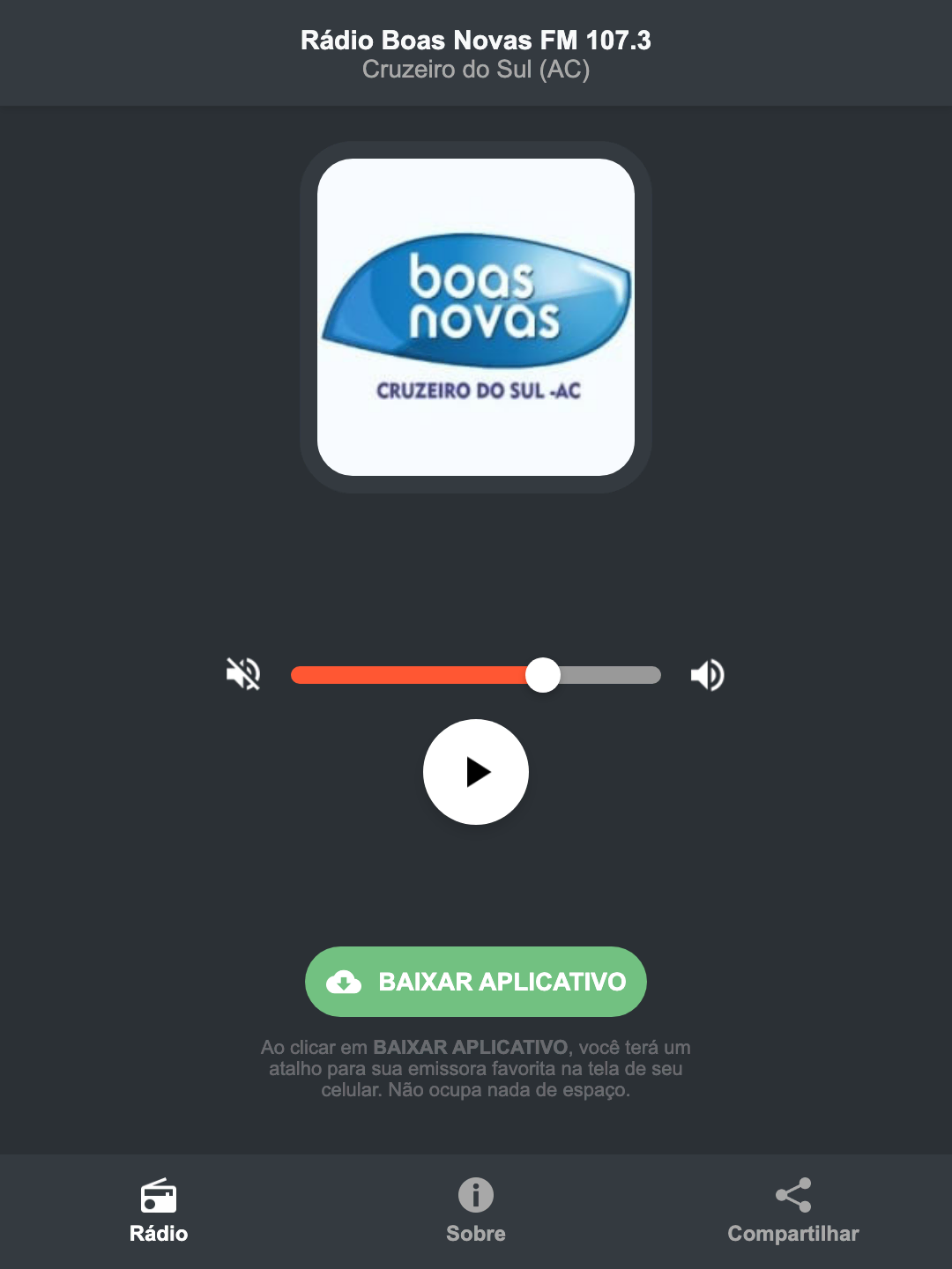 Screenshot do aplicativo da Rádio Boas Novas FM 107.3