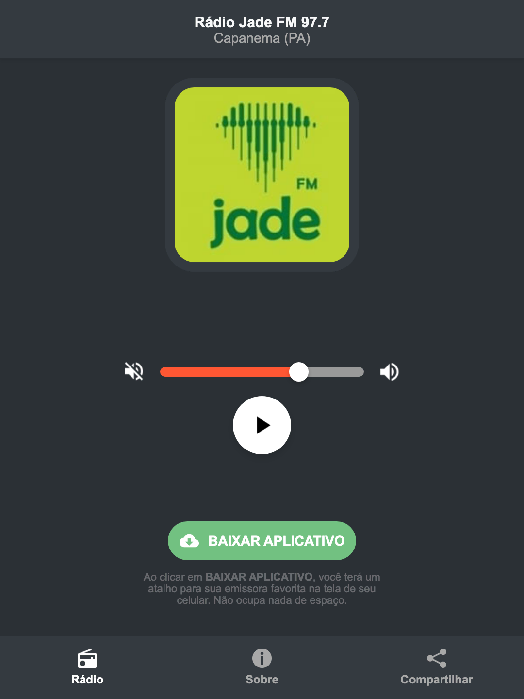 Screenshot do aplicativo da Rádio Jade FM 97.7