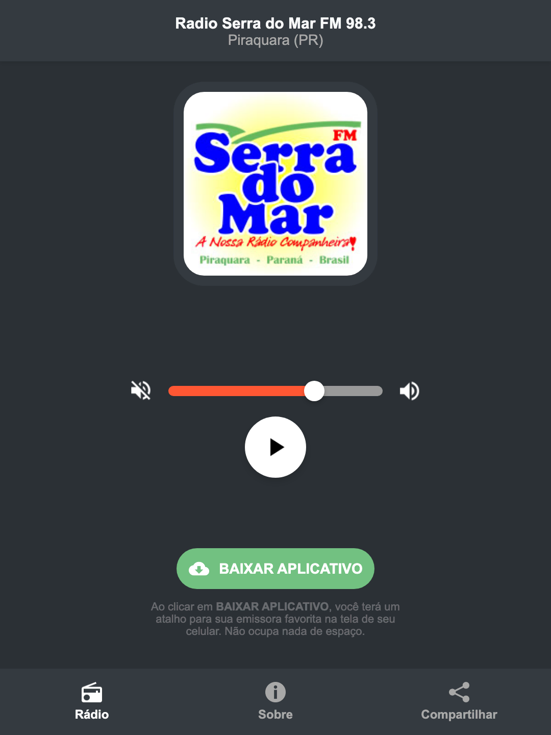 Screenshot do aplicativo da Radio Serra do Mar FM 98.3