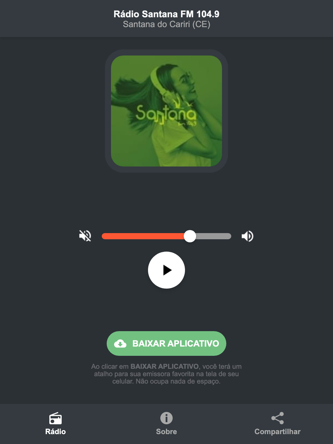 Screenshot do aplicativo da Rádio Santana FM 104.9