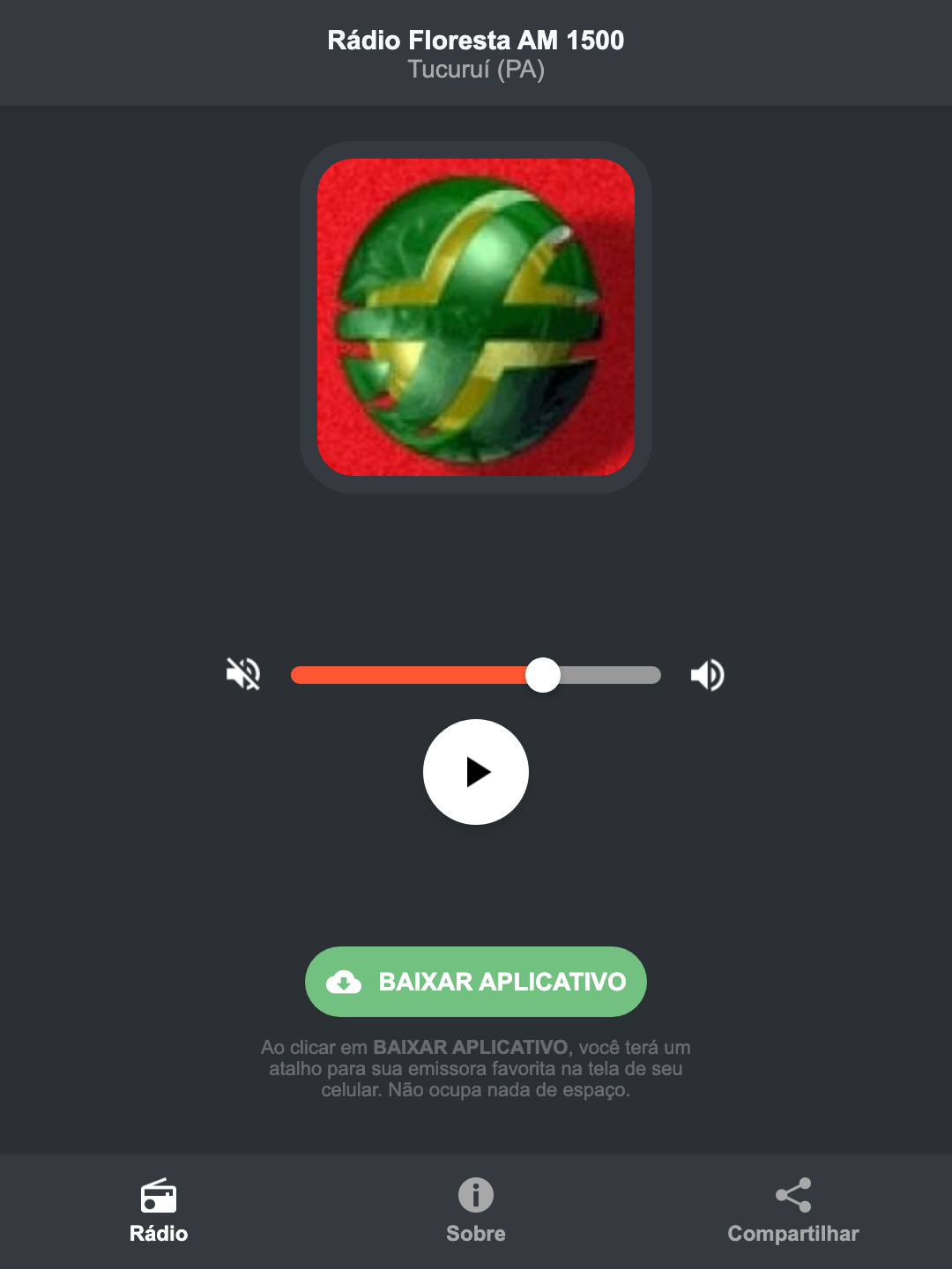 Screenshot do aplicativo da Rádio Floresta AM 1500