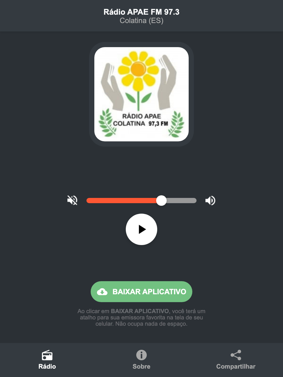 Screenshot do aplicativo da Rádio APAE FM 97.3